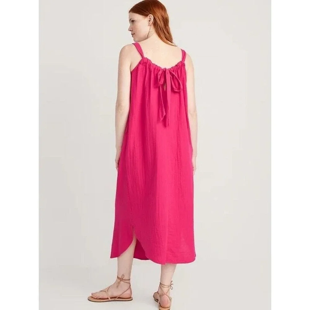 Old Navy Women's‎ Pink Gauze Cami Midi Dress Tie Back Size Small - Picture 2 of 7